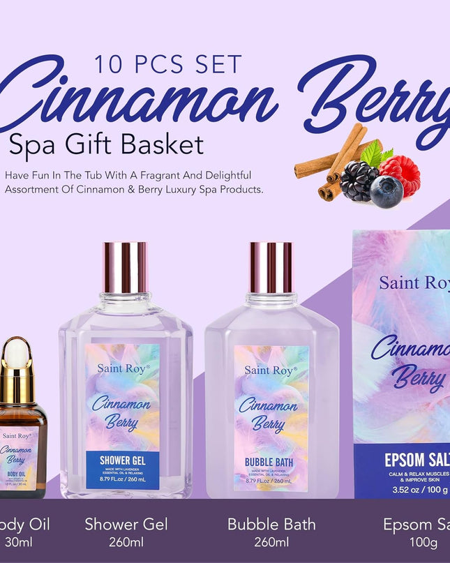 Christmas Spa Gift Set Basket for Women Cinnamon Berry, Gift Baskets for Women, Spa Gifts for Women Teen Girls Bath and Body Gift Sets, Birthday Bath Set Relaxation Self Care Spa Kit