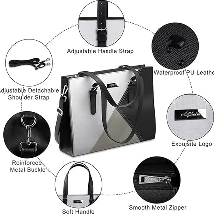 Alfheim Laptop Tote Bag for Women 15.6-16 inch Ladies Shoulder bag with Strap, Travel Business Large PU Leather Briefcase for Office