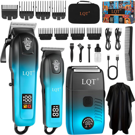 LQT Professional Hair Clippers for Men, Cordless Barber Clippers with Precision Trimmer and Dual Foil Shaver,LED Display, Electric Hair Cutting Machine, Men’s Grooming Kit, Gift for Him