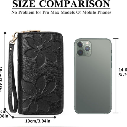 GOIACII Women's Wallet RFID Blocking Leather Wristlet