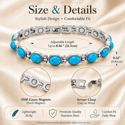 Magnetic Bracelet for Women, 8 Colors, Natural Stone Stainless Steel