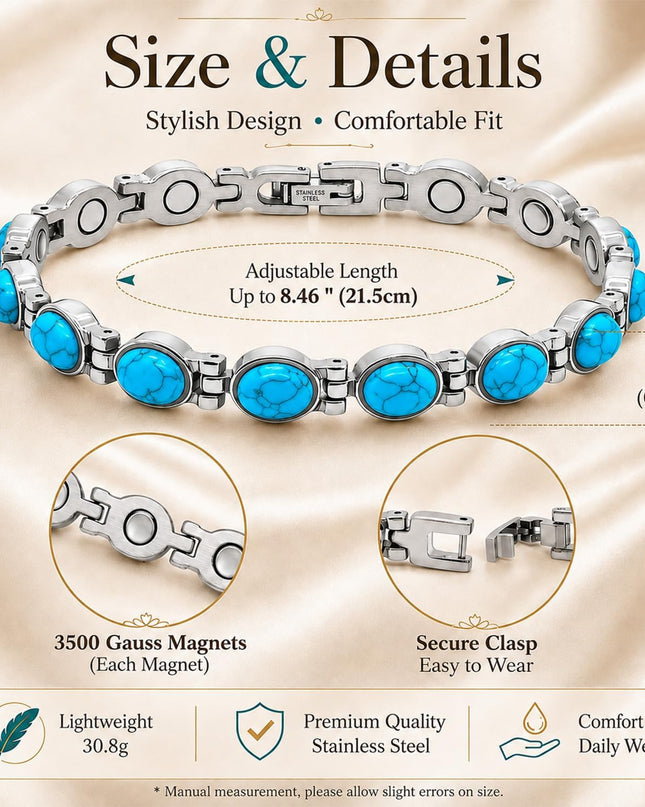 Magnetic Bracelet for Women, 8 Colors, Natural Stone Stainless Steel