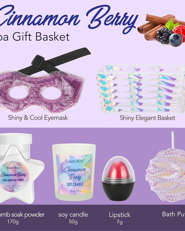 Christmas Spa Gift Set Basket for Women Cinnamon Berry, Gift Baskets for Women, Spa Gifts for Women Teen Girls Bath and Body Gift Sets, Birthday Bath Set Relaxation Self Care Spa Kit