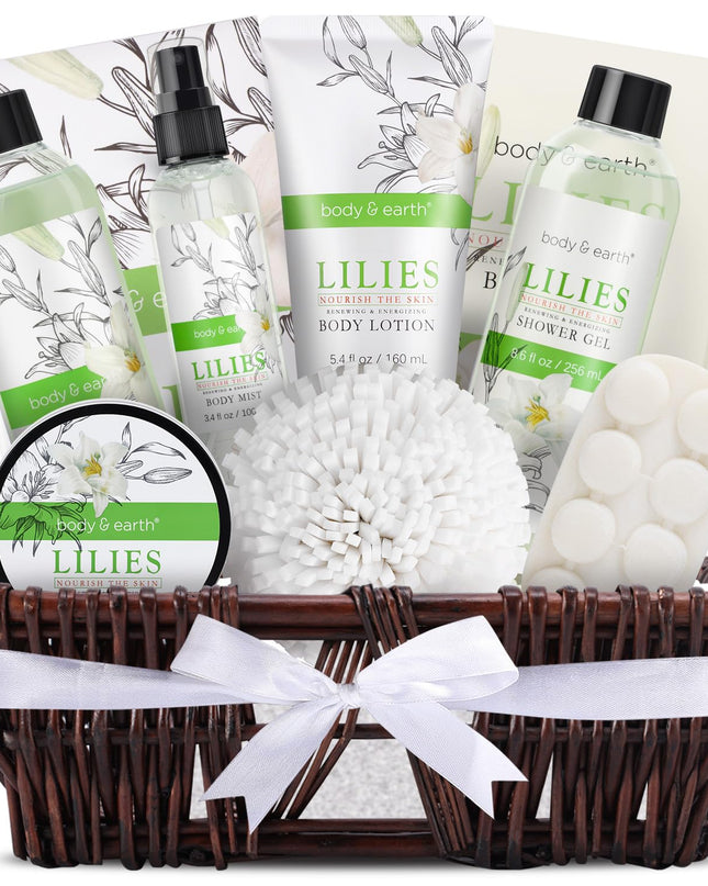 Spa Gift Baskets For Women Body & Earth 10pcs Spa Gifts For Women, Lily Gift Baskets Bath and Body Works Gift Set For Women with Bubble Bath, Body Lotion, Christmas Gift Baskets for Women Bath Set