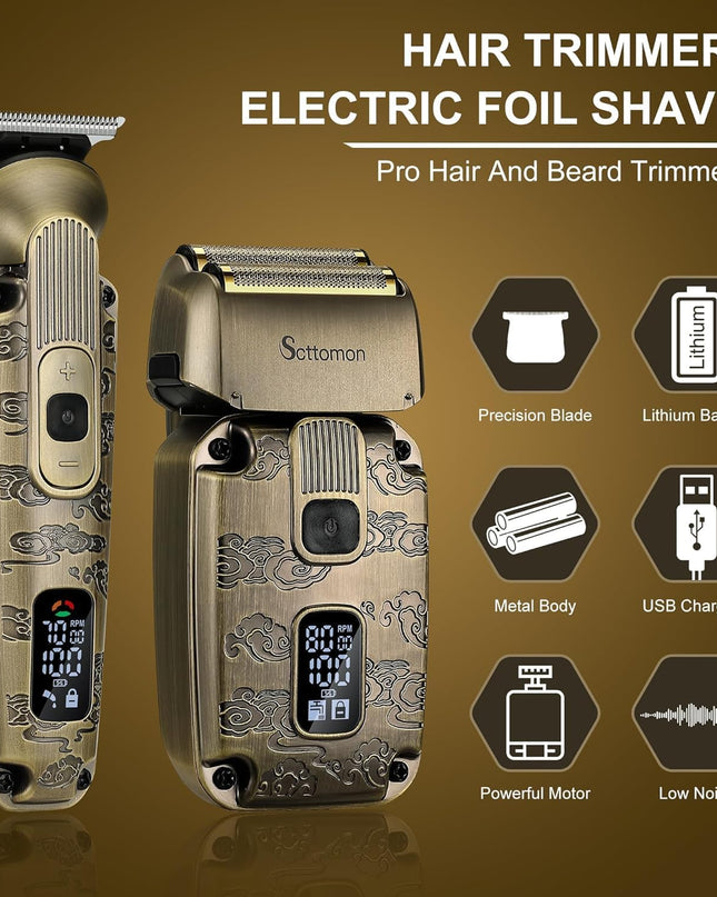Scttomon Foil Shavers for Men Beard Trimmer Electric Razor for Men Bald Head Hair Shaving Kit Cordless Waterproof