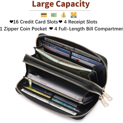 GOIACII Women's Wallet RFID Blocking Leather Wristlet