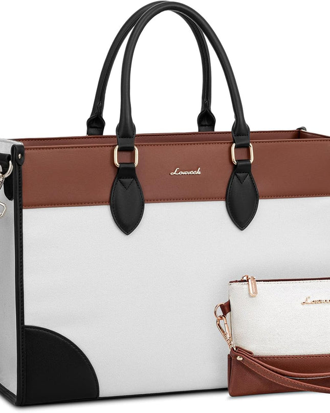 LOVEVOOK Laptop Tote Bag for Women 15.6 Inch Canvas Work Bag with Clutch Purse, Large Capacity Lightweight Computer Bag, Waterproof Briefcase Shoulder Handbag, Ideal for Work, Travel, Office