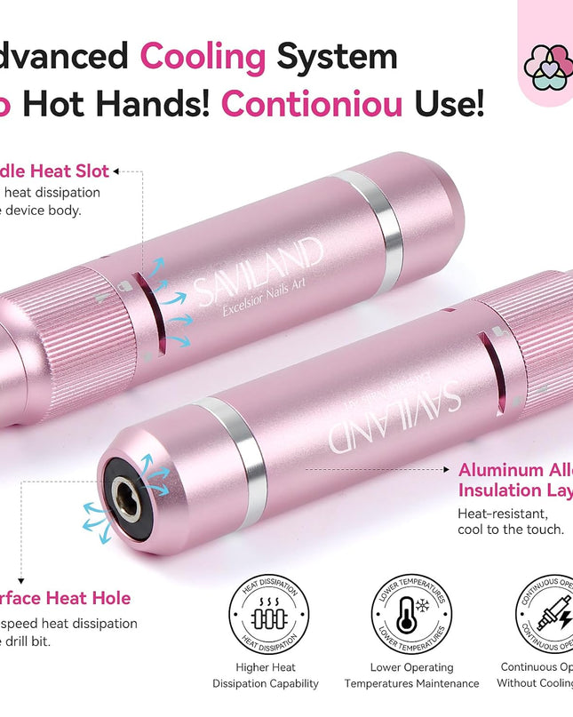 SAVILAND Professional Nail Drill 40000 RPM: Portable Diamond Nail Drill Kit Rechargeable 4000 mAh Electric Nail File for Thick Acrylic Nails with Ceramic Nail D rill Bits Sanding Bands Nail Tech Salon