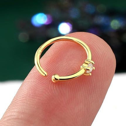 COCHARM 14K Gold Plated Nose Hoops 20g 925 Sterling Silver Nose Hoop Nose Rings 8mm