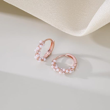 SLUYNZ 925 Sterling Silver Pearls Twist Hoop Earrings for Women Wedding Pearls Hoop Earrings Bridal