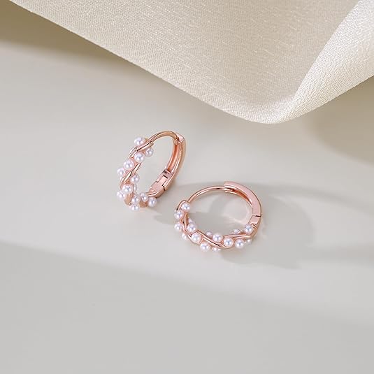 SLUYNZ 925 Sterling Silver Pearls Twist Hoop Earrings for Women Wedding Pearls Hoop Earrings Bridal