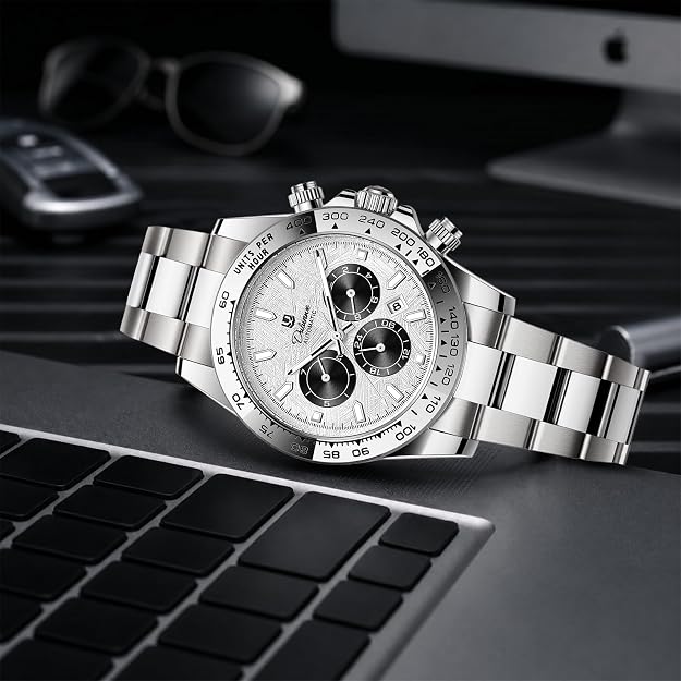 MASTOP Pagani Design Automatic Mechanical Watch for Men, Stainless Steel Wristwatch with Calendar&24H&Week&Mouth, Mineral Glass, Waterproof Business Dress Watch