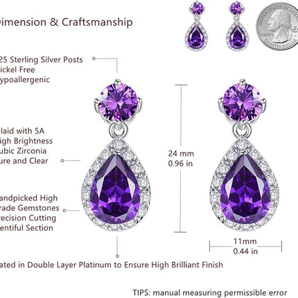 VONSSY Drop Dangle Earrings | Gemstones Waterdrop Teardrop White Gold Plated Crystal Hanging Cubic Zirconia Hypoallergenic Earrings | Stylish Jewelry Gift for Mother Daughter Wife