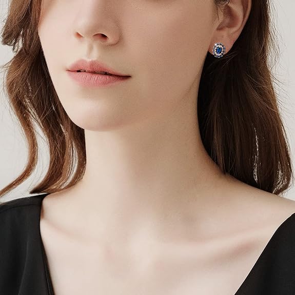 Sapphire Earrings for women, 18K Gold Plated Crystal Flower Earrings | Small Hoop Earrings |Gold Earrings for Women