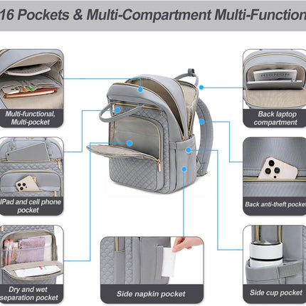 Laptop Backpack for Women,15.6 Inch Laptop Backpack for Work, Water Resistant Travel Backpack ,College Bookbag with Wallet