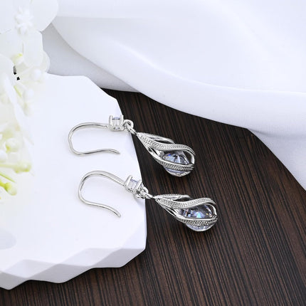 Silver Dangle Hollow Spiral Teardrop Earrings Silver Cubic Zirconia Dangly Drop Earrings for Women Fashion Trendy