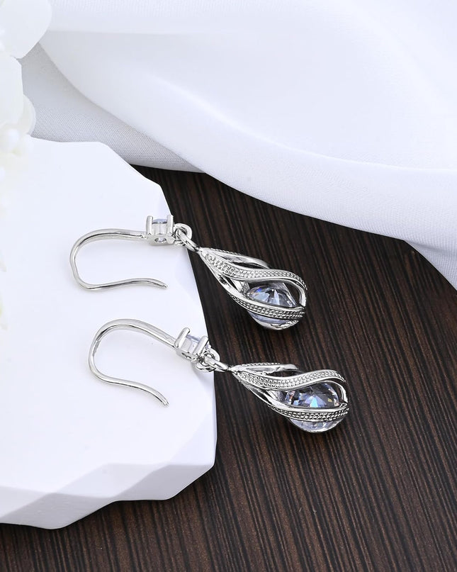 Silver Dangle Hollow Spiral Teardrop Earrings Silver Cubic Zirconia Dangly Drop Earrings for Women Fashion Trendy