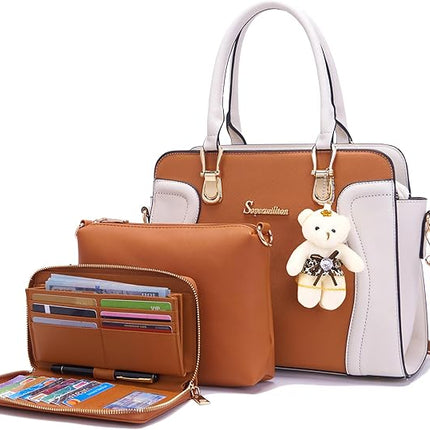 Soperwillton Purses for Women Crossbody Shoulder Handbags Top Handle Satchel Tote Bag Wallet Set 3pcs
