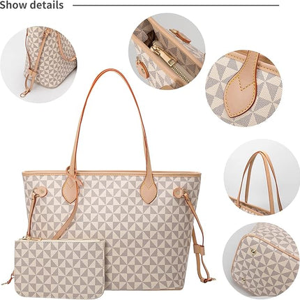 Handbags for Women Designer Fashion Purses Top Handle Satchel Shoulder Bags 2pcs with Small Wallet (White)