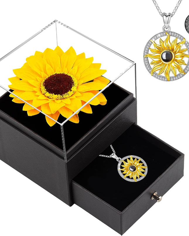 MOKOQI Sunflower Gifts for Women Artificial Sunflowers Gift for Her Mom Wife with Necklace in 100 Texts I Love You on Mother's Day Birthday Christmas Gifts Sunflower Decor