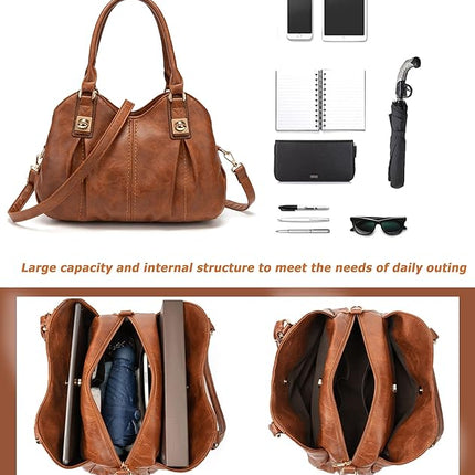 KingTo 4pcs Purses Retro Tote Handbags for Women Stylish Shoulder Bags Soft Top Handle Satchel Set