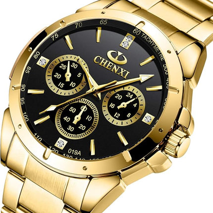 DREAMING Q&P Fq-005 Classic Style Gold Stainless Steel Mens Wrist Watches with Crystals for Man