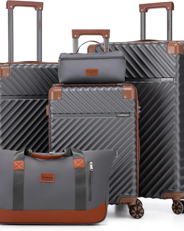 Cosbarn Luggage Sets 5 Pcs Suitcases with Wheels, 20"/24"/28",Gray