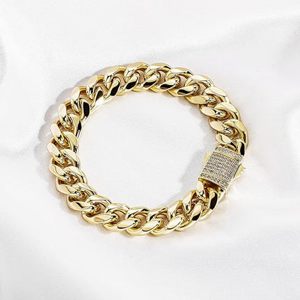TOPGRILLZ Gold Bracelet Cuban Link Iced out 14K Gold Plated Hip Hop Miami Solid Cuban Link Bracelet for Men