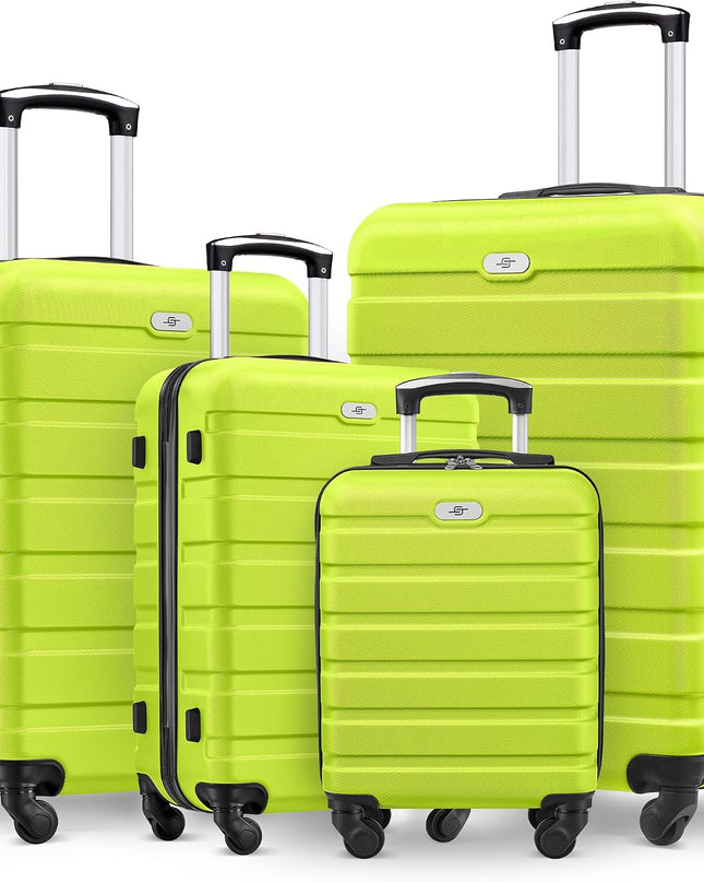 4 Piece Luggage Sets, Hard Shell Suitcase Set with Spinner Wheels 16 20 24 28inch Travel Sets(Green)