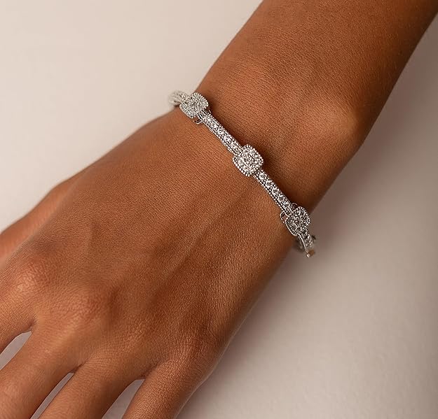 Mariell Vintage Cubic Zirconia Crystal Wedding Bangle Bracelet, 7" Size for Brides, Birthday Gift
