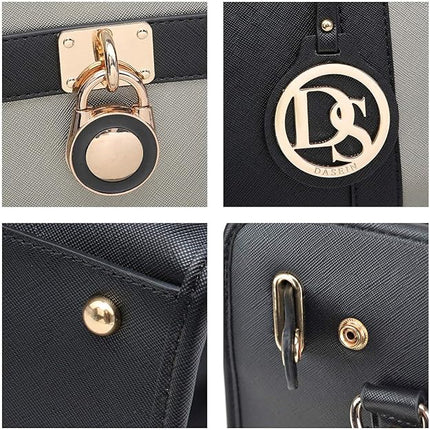 Dasein Two Tone Satchel Handbags Purses for Women Vegan Leather Shoulder Bags Large Tote Bag with Matching Wallet/Chain Strap