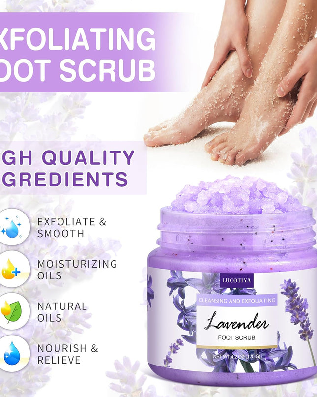 Lavender Foot Soak Set - Salts, Foot File, Scrub & Urea Cream Pedicure Supplies for Dry, Cracked Feet - Women's Spa Kit