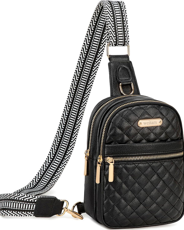 Weitars Small Sling Bag for Women Leather Crossbody Bags Fanny Packs for Women Belt Bag Fashion Waist Packs Chest Bag for Travel Sport (Black)