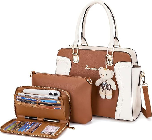 Soperwillton Purses for Women Shoulder Handbags Satchel Bag Wallet Set 3pcs