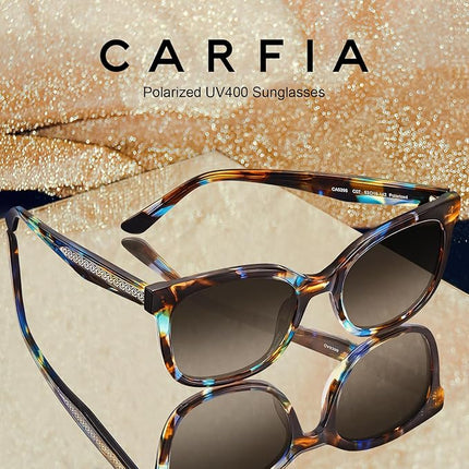 CARFIA Cat Eye Acetate Polarized Sunglasses for Women UV Protection, Retro Ladies Eyewears with Embossed Pattern Wire Core