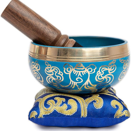 ibetan Singing Bowl Set Blue - Easy To Play for Beginners - Authentic Handcrafted Mindfulness Meditation
