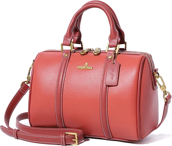 Angel Kiss Women Satchel Purses and Handbags Vegan Leather Boston Barrel Bag Top Handle Shoulder Purse with Crossbody Strap