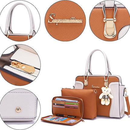 Soperwillton Purses for Women Crossbody Shoulder Handbags Top Handle Satchel Tote Bag Wallet Set 3pcs