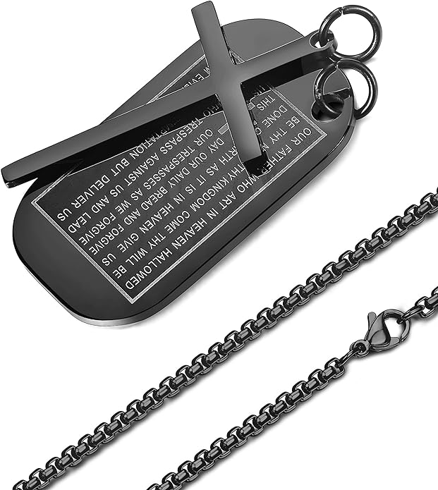 Jstyle Stainless Steel Dog Tags Cross Necklaces for Men Prayer Cross Necklace Military Rolo Chain 3mm 24 Inch