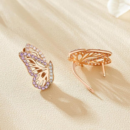 Richapex Gold Hoop Earrings for Women,18K Gold Plated Trendy Butterfly Huggie Hoop Earrings Hypoallergenic Stud with Cubic Zirconia