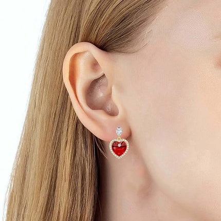 Heart Earrings for Women Austrian Crystal Halo Heart Earrings Drop Stud Earrings 14K Gold Plated Hypoallergenic Anniversary Valentines Day Jewelry Gift for Her