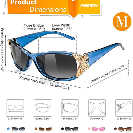 FEISEDY Trendy Polarized Y2K Sunglasses Wrap Around Butterfly Design Fashion Sunnies UV400 Protection B0078