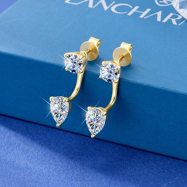 2.6Ct Moissanite Earring Jacket for Studs Drop Diamond Earrings for Women