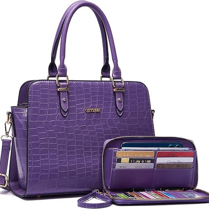 Qiyuer Satchel Purses For Women Top Handle Bag Purse And Wallet Set Work Tote Bags 2pcs