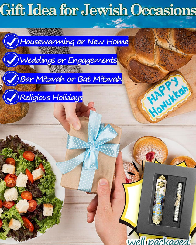 Enamel Mezuzah with Scroll for Door, Easy 2-Way Install, 4”