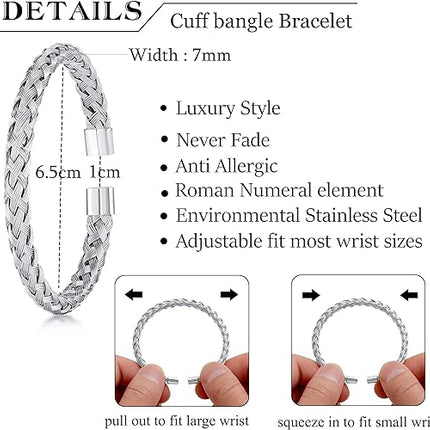 3PCS Stainless Steel Bracelets for Men Gold Roman Numeral Bangle Bracelet