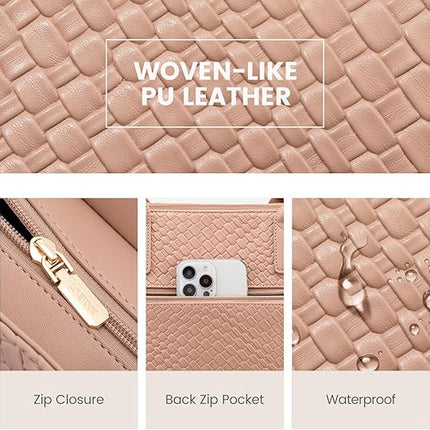 LOVEVOOK Laptop Tote Bag for Women 15.6 Inch, Woven-like Work Tote Briefcase for Business with Small Clutch, Apricot