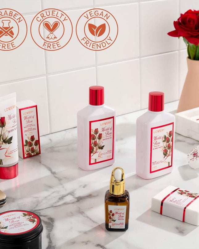 Christmas Gifts, Spa Gifts for Women, Bath and Body Gift Set, Red Rose Gift Basket, 35 Piece Stress Relief Spa Kit, Thank You, Birthday, Mom - Nail Care Kit, Body Scrub, Bubble Bath, Bath Bomb & More