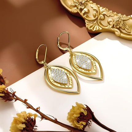Leverback Silver Layer Gold Dangle Statement Earrings for Women Dangling