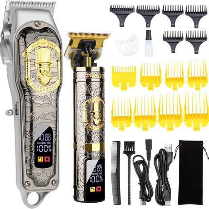 HIENA PRO Hair Clippers for Men T-Blade Trimmer Set, Men Professional Cordless Rechargeable Barber Hair Clippers Set with LED Display (Black-LCD)